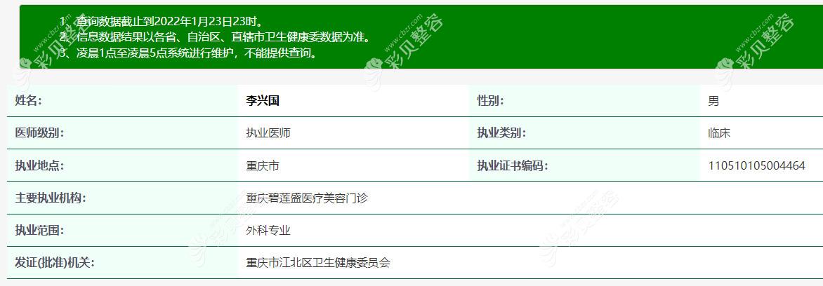 重庆碧莲盛植发医生李兴国个人资料